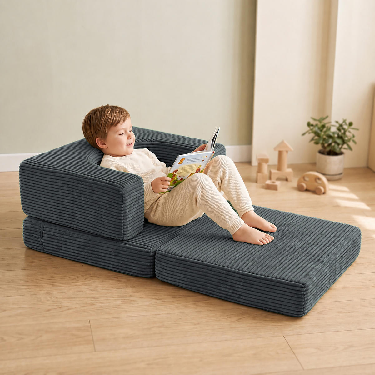 FÅTÖLJ antracit 4-delars-set manchester - Antracit, Textil/Plast (65/40/65cm) - Relaxdays
