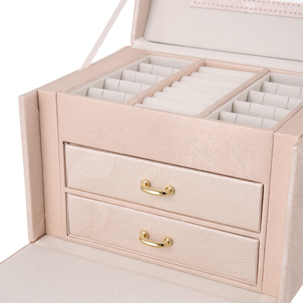 SCHMUCKKÄSTCHEN aus PU-Leder Samtfutter in Nude-Pink Multifunktional Tragbar Schloss Ordnung & Schutz 17,5 x 13,5 x 12 cm - Pink, Leder/Textil (17.5/12/13.5cm) - Livingandhome