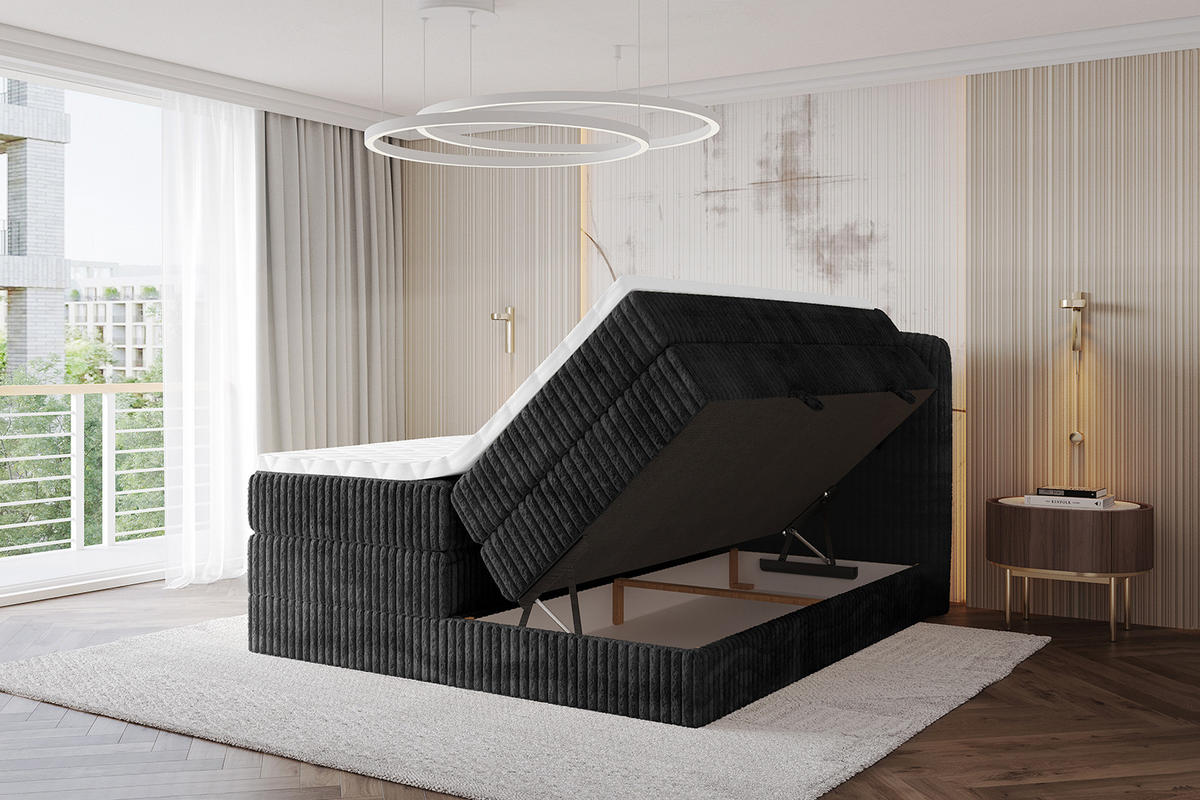 BOXBETT mit Matratze H3|H4 - NINA KING - 160x200 cm - Schwarz - Graubraun, Holzwerkstoff (160/200cm) - ALTDECOR