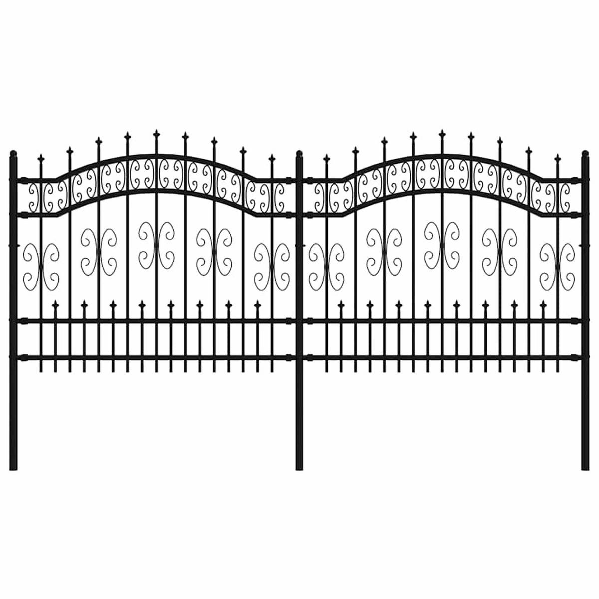 GARTENZAUN mit Speerspitze, 240/131 cm, aus Pulverbeschichteter Stahl, Schwarz - Schwarz, Metall (240/140cm) - vidaXL