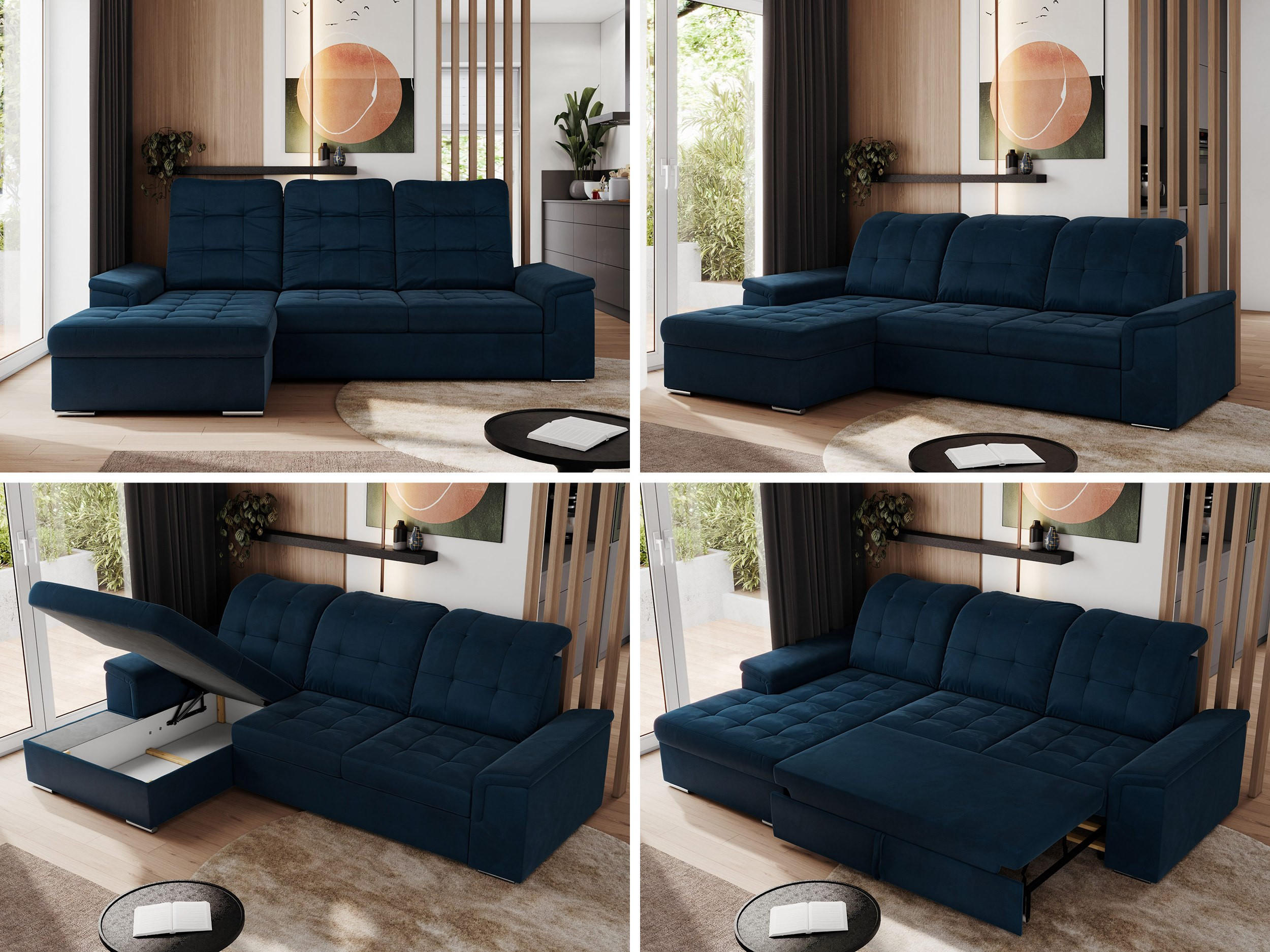 Thumbnail - Ecksofa, Dunkelblau, Textil, 4-Sitzer, L-Form,L-Form, 256x160 cm, Oeko-Tex®, Wohnzimmer, Sofas & Couches, Wohnlandschaft...