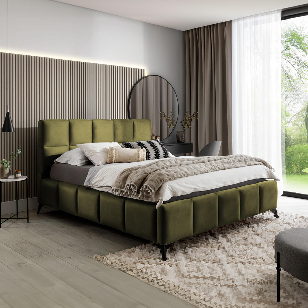 BOXSPRING POSTEL 160/200 Mira Zelená - zelená barva, dřevo (160/200cm) - Petits-meubles