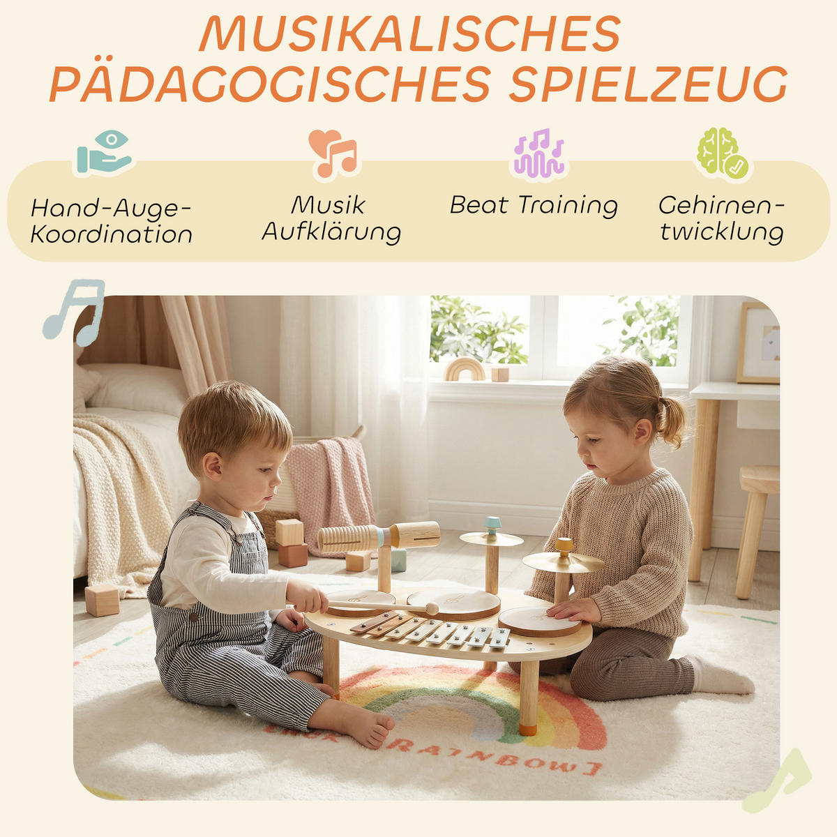 SCHLAGZEUG Mehrschichtenplatte Naturholz - Naturfarben, Holzwerkstoff (28.5/23/39.5cm) - AIYAPLAY
