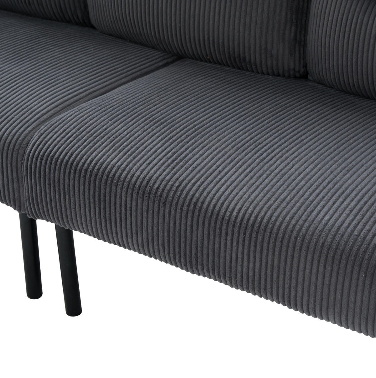 SOFA Dreisitzer mit Seitentasche 171 x 72 x 80 cm Cord Gray - Grau, Kunststoff (171/80/72cm) - Meubliv