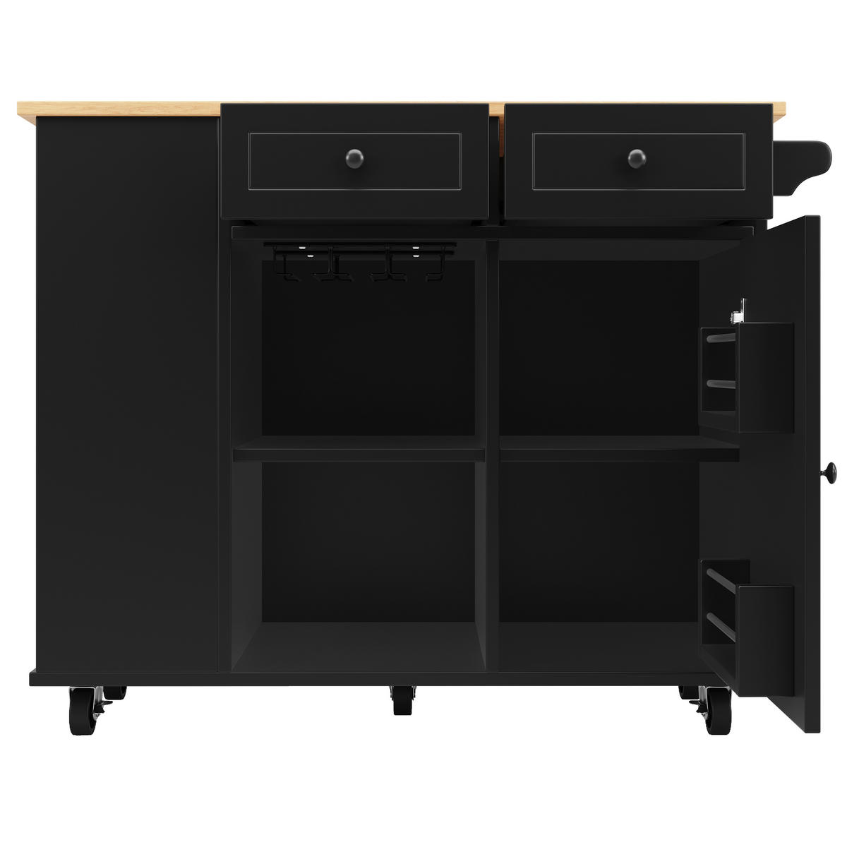 KÜCHENWAGEN 120x76x91.5cm Schwarz mit Weinglasregal, Snackregal & Rollen - Schwarz, Holzwerkstoff (120/91.5/76cm) - Modfu