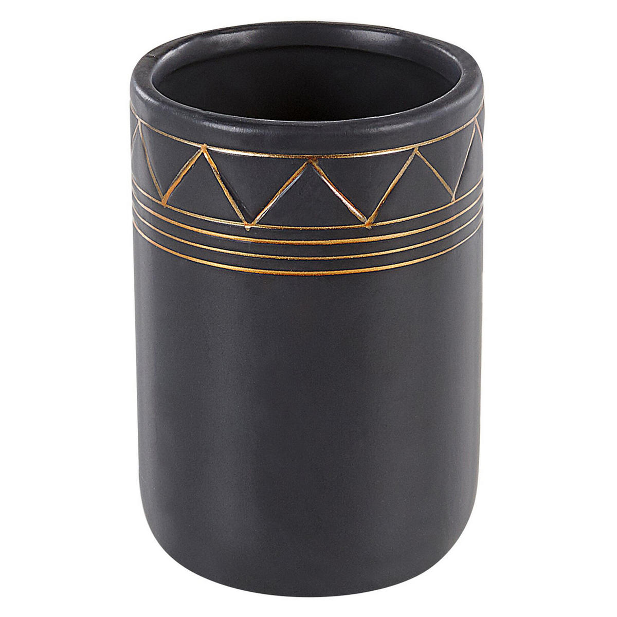 BADEZIMMER Set 5-teilig Keramik schwarz/gold Lanco - Goldfarben/Schwarz, Keramik (13/38/11cm) - Beliani