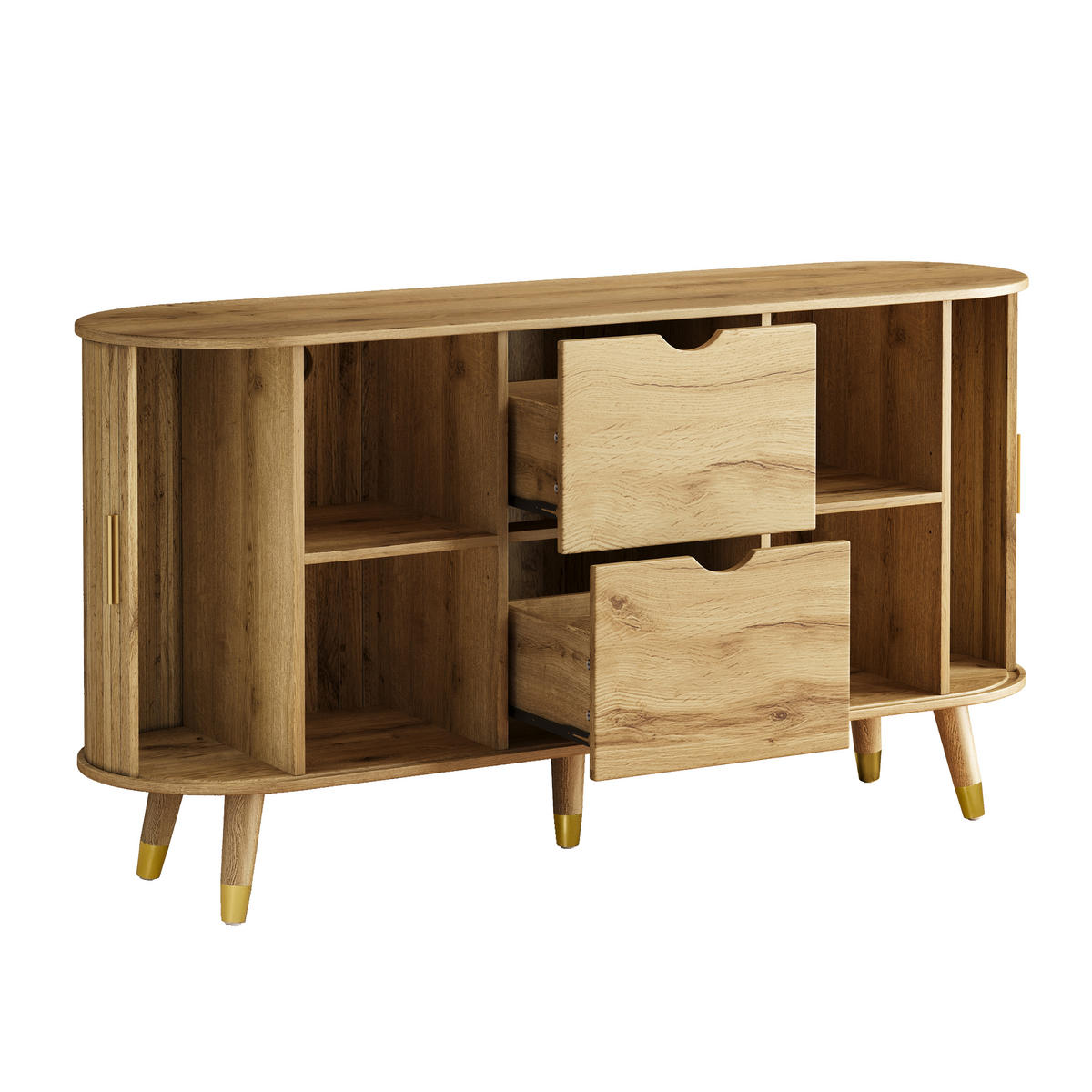 SIDEBOARD V dekoru dřeva se 2 zásuvkami a otevřenými policemi - přírodní, kompozitní dřevo (140/79.5/40cm) - Urban Meuble