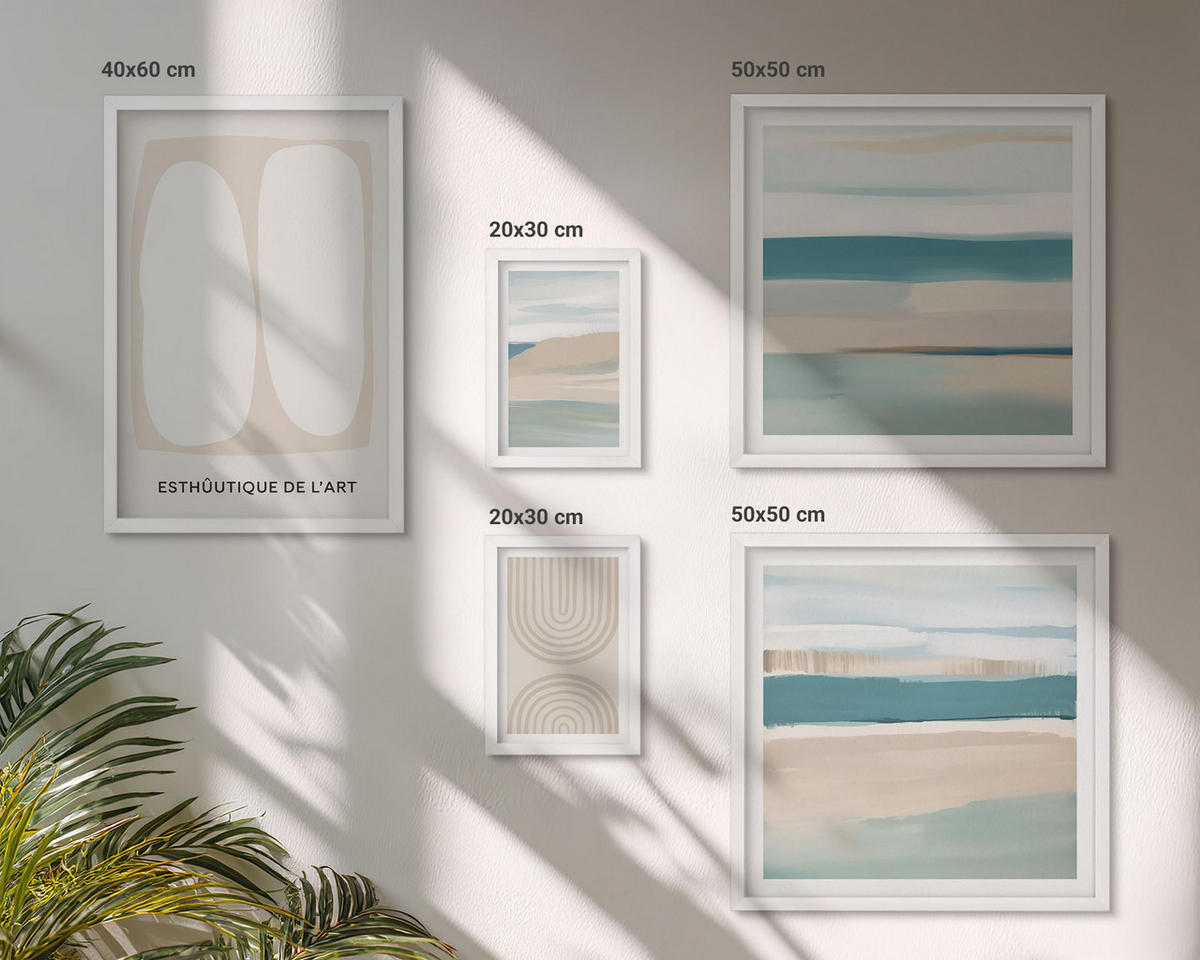 BILDER SET 5er Set - 50x50 cm & 20x30 cm & 40x60 cm Weißer Rahmen - Abstrakte blaue Landschaften - Weiß, Kunststoff (40/60cm) - TULUP