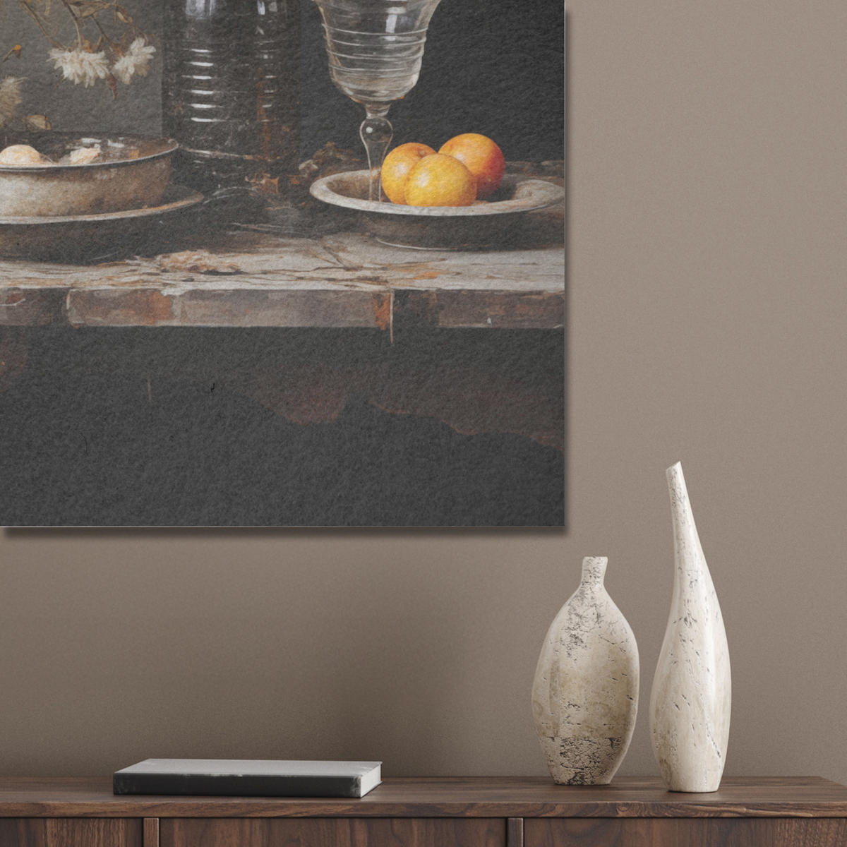 AKUSTICKÝ OBRAZ Zátišie - Kvety - Kytica - Váza - Víno 80x80 cm - čierna, plast (80/80/0.9cm) - MuchoWow