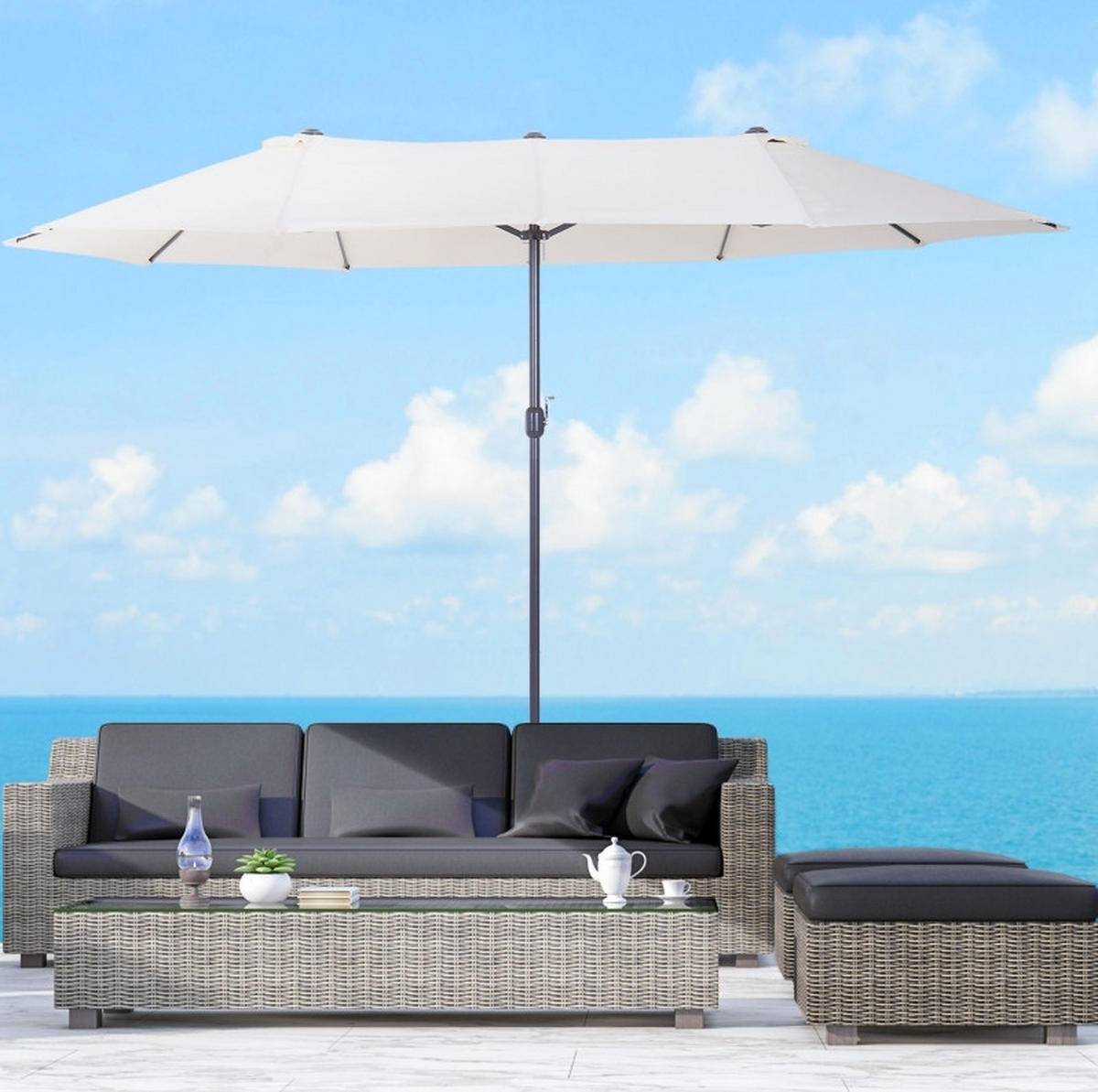 SONNENSCHIRM aus Polyester & Metall 455x265x238 cm Beige mit Handkurbel - Beige, Metall (265/455cm) - Modfu