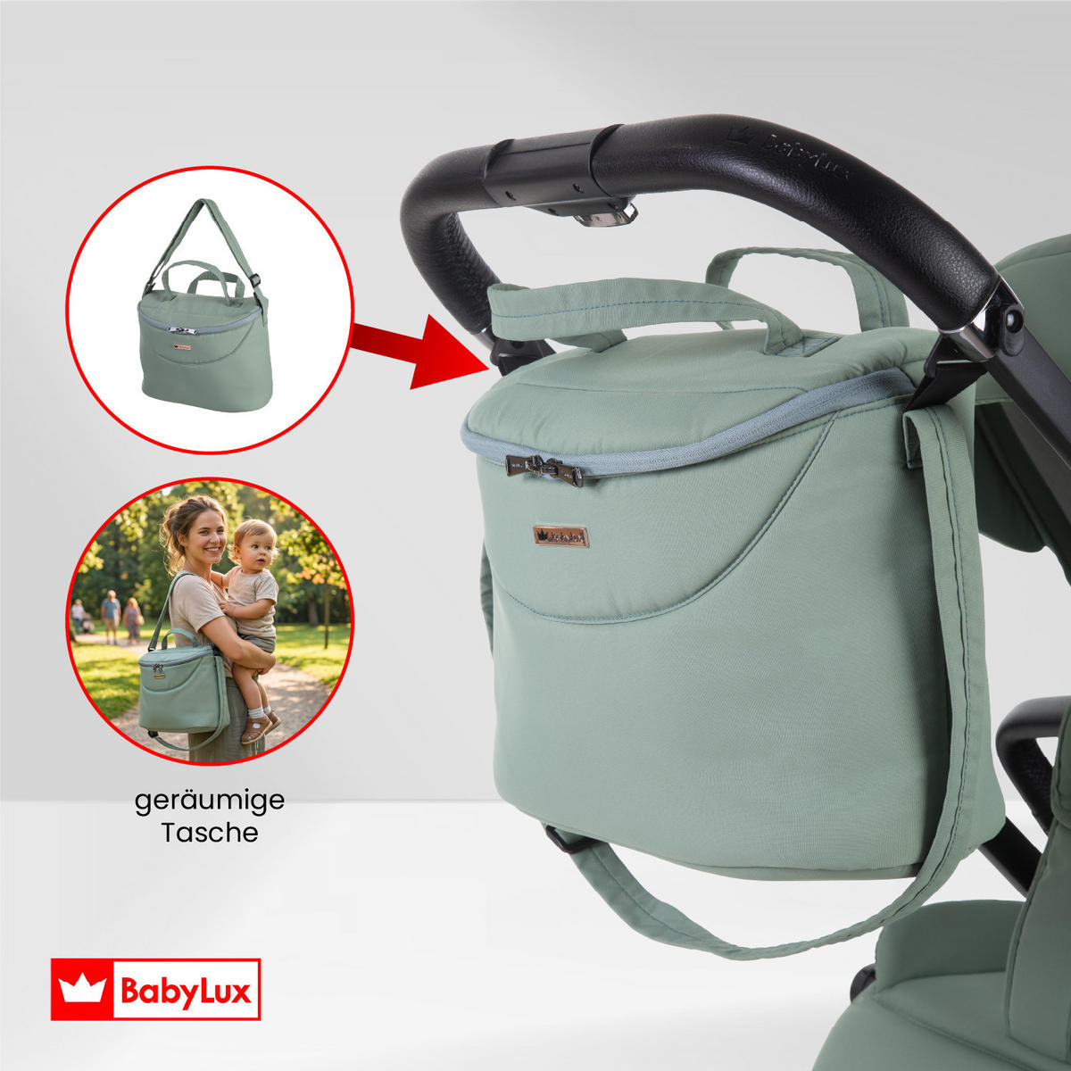 BUGGY Scale, Klein und Leicht, Teleskopische Führung, Kompakt Faltbar, Wickeltasche, Reisetasche - Dunkelgrün/Schwarz, Textil/Metall (58/100cm) - BabyLux