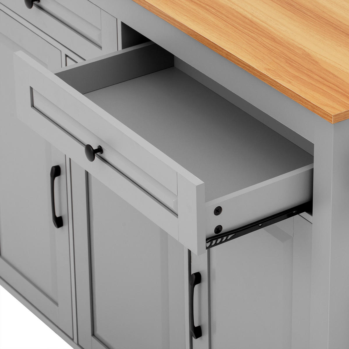KÜCHENINSEL 120x75x92cm Grau mit Ausziehplatte,Mülleimerfach & Rollen - Grau, Holzwerkstoff (120/92/75cm) - Modfu