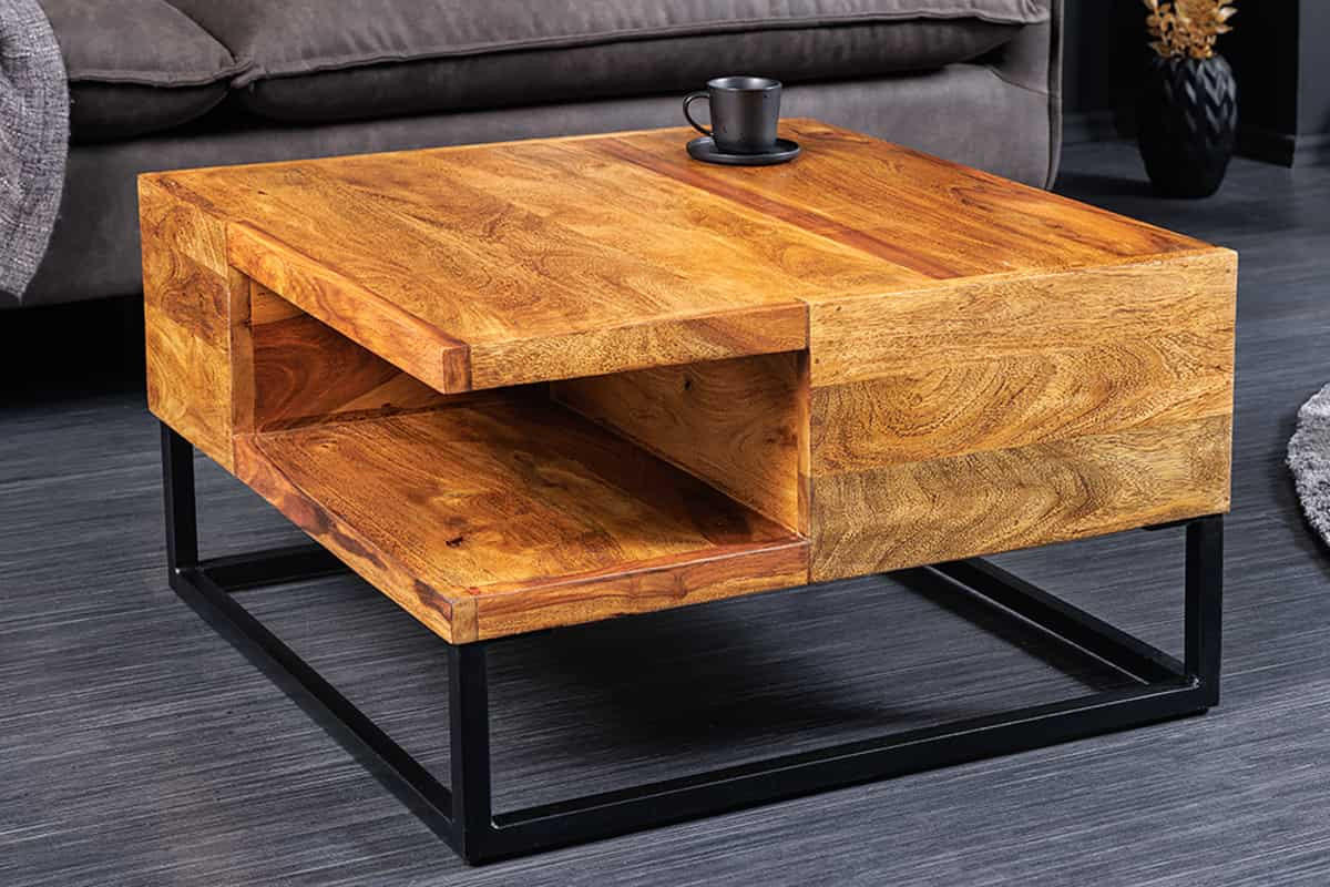 COUCHTISCH GIANT Sheesham quadratisch Natur 60cm - Silberfarben/Braun, Holz/Metall (60/60/35cm) - riess-ambiente