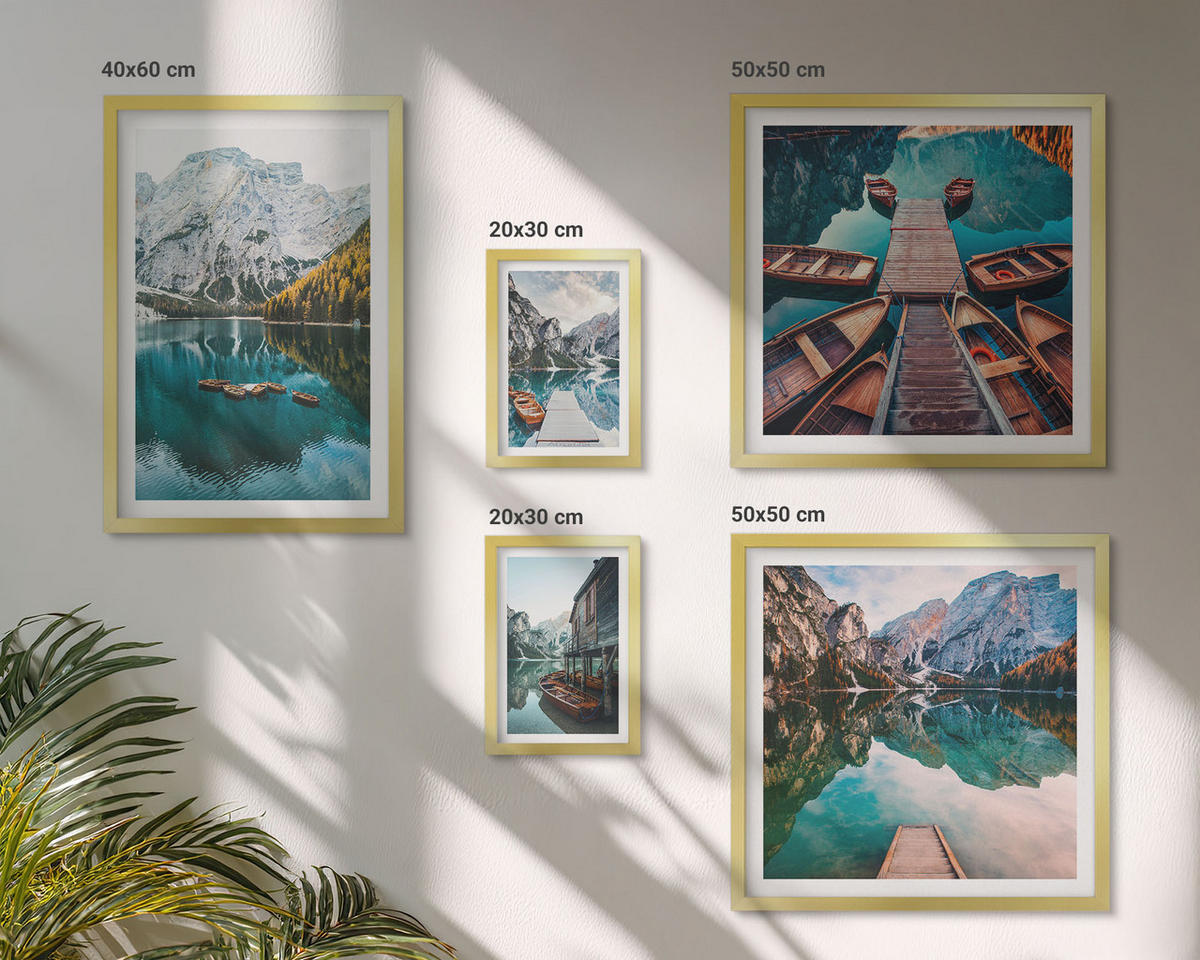 BILDER SET 5er Set - 50x50 cm & 20x30 cm & 40x60 cm Goldrahmen - Ansichten von Griechenland, Łódź, Häuser - Goldfarben, Kunststoff (40/60cm) - TULUP