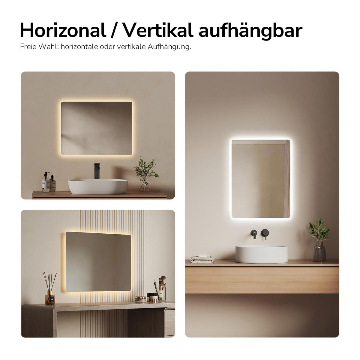 BADSPIEGEL mit Anti-Beschlag Beleuchtung Rechteckig 60/45 cm - Weiß, Glas (45/3.6/60cm) - EMKE