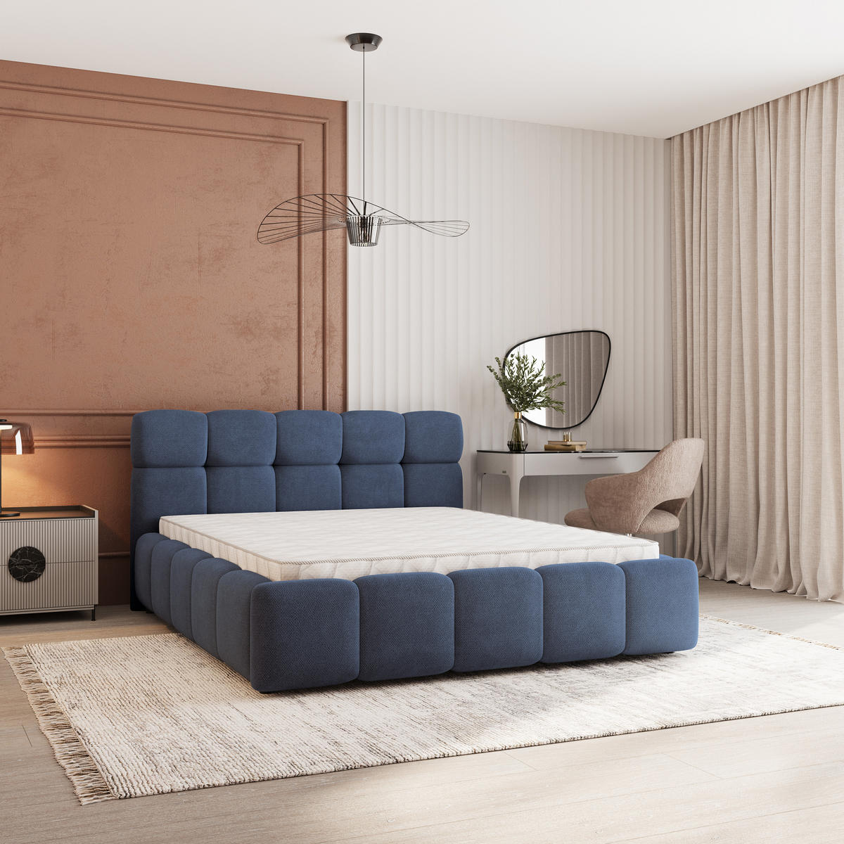 POLSTERBETT FARU SR 160x200 cm mit Bettkästen - Blau - Blau, Holz (160/200cm) - MASSENO