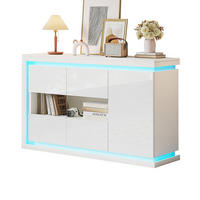 SIDEBOARD LED Hochglanz 4 Fächer Glas 140x40x84cm - Weiß, Holzwerkstoff (40/84/140cm) - FLIEKS