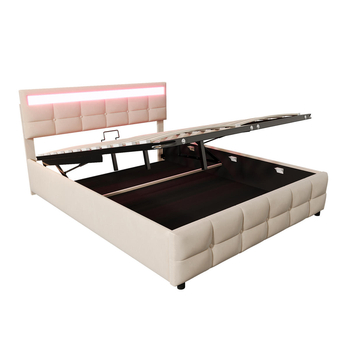 POLSTERBETT 180/200 cm in Beige Samt mit Bettkasten und LED - Beige, Holzwerkstoff/Textil (180/200cm) - WISHDOR