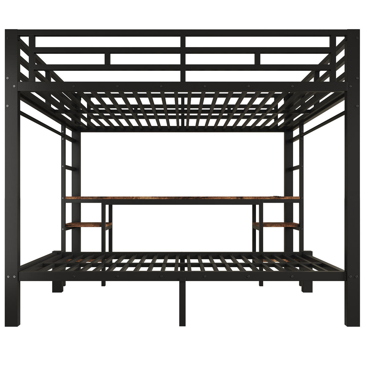 ETAGENBETT aus Metall 140x200/90x200 cm Schwarz/Vintage mit Schreibtisch, Kleiderstange und Ladestation - Schwarz, Metall (140/200cm) - Modfu
