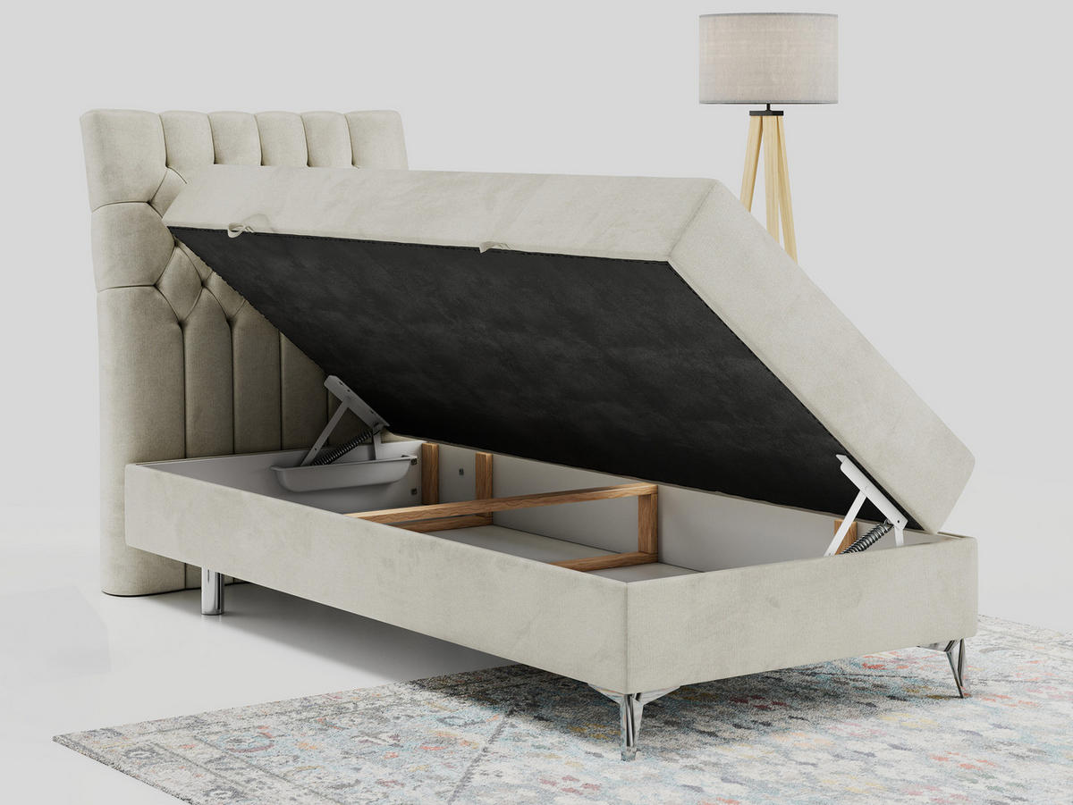 BOXBETT MILEN 90/200 Beige Velvet - H3 - Links Seite - Beige, Holz/Textil (90/200cm) - MKS