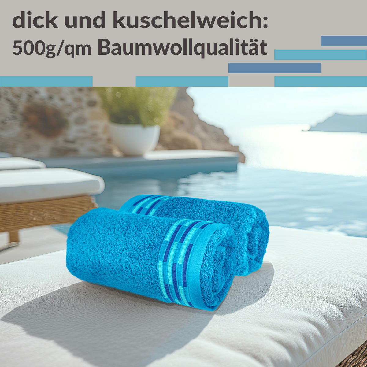 HANDTUCH Lugano Aquamarin 2er 50x100 cm - Blau, Textil (50/100cm) - Lashuma