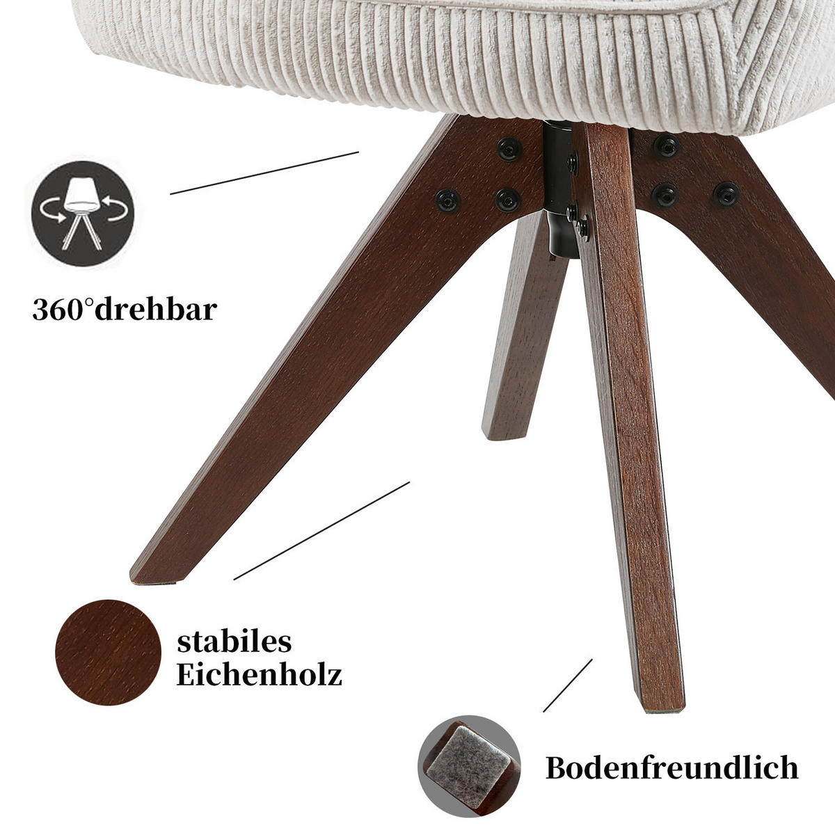 DREHSTUHL Mika-Lena 2er-Set - Nussbaumfarben/Hellgrau, Eichenholz/Holz (60/87/65cm) - DUBI Möbel