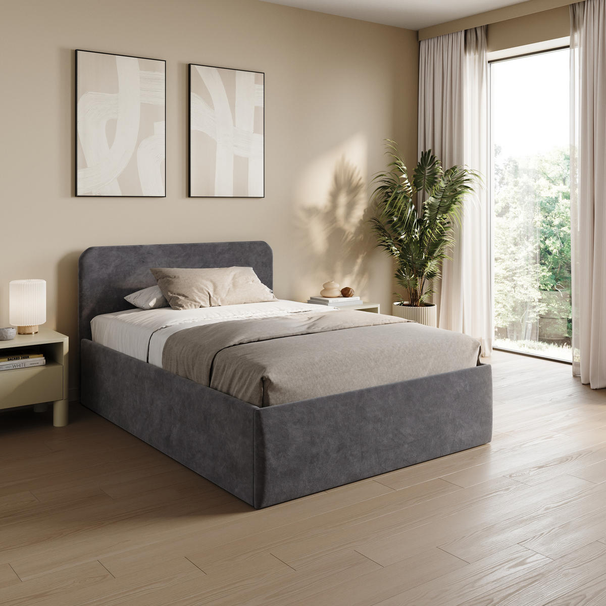 POLSTERBETT 140x200 cm Bonnellfederkernmatratze H2 Microvelours in Anthrazit - Anthrazit, Textil (140/200cm) - Home Collective