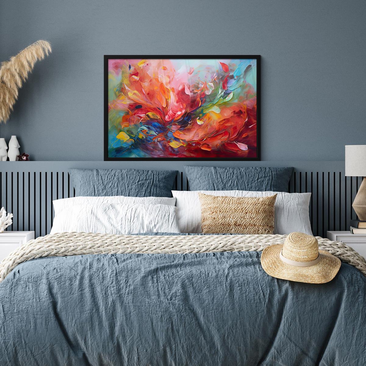 POSTER MIT RAHMEN Ölgemälde - Kunst - Abstrakt - Farbenfroh 90x60 cm - Altrosa, Papier (90/60cm) - MuchoWow