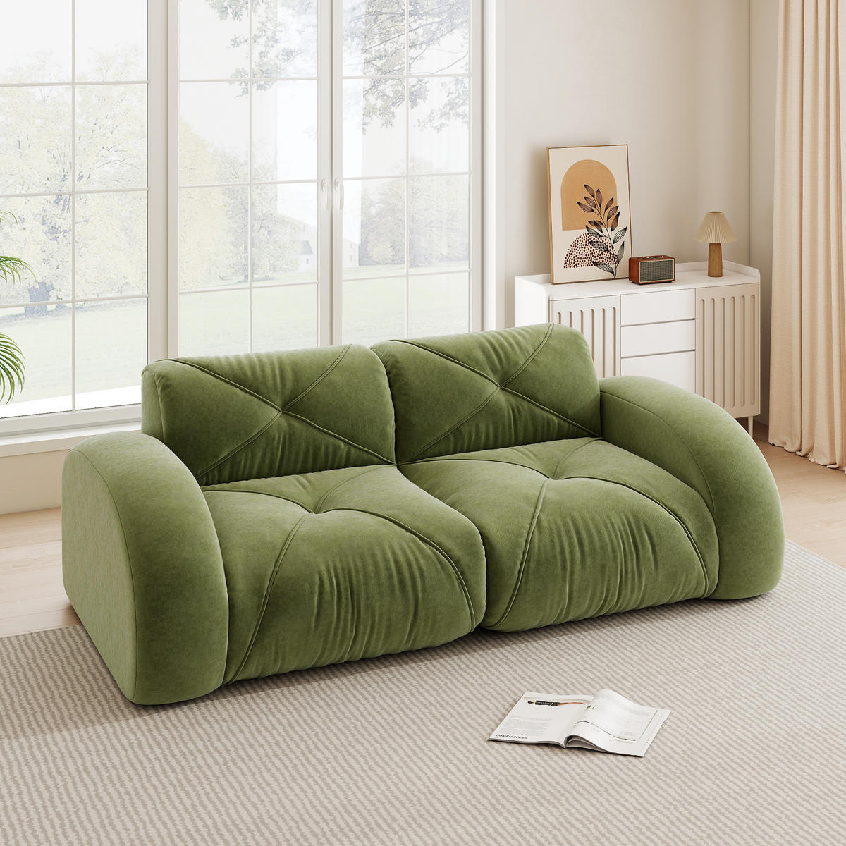 2-SITZER SOFA Chenille Grün - Grün, Textil (204/76/95cm) - WISHDOR