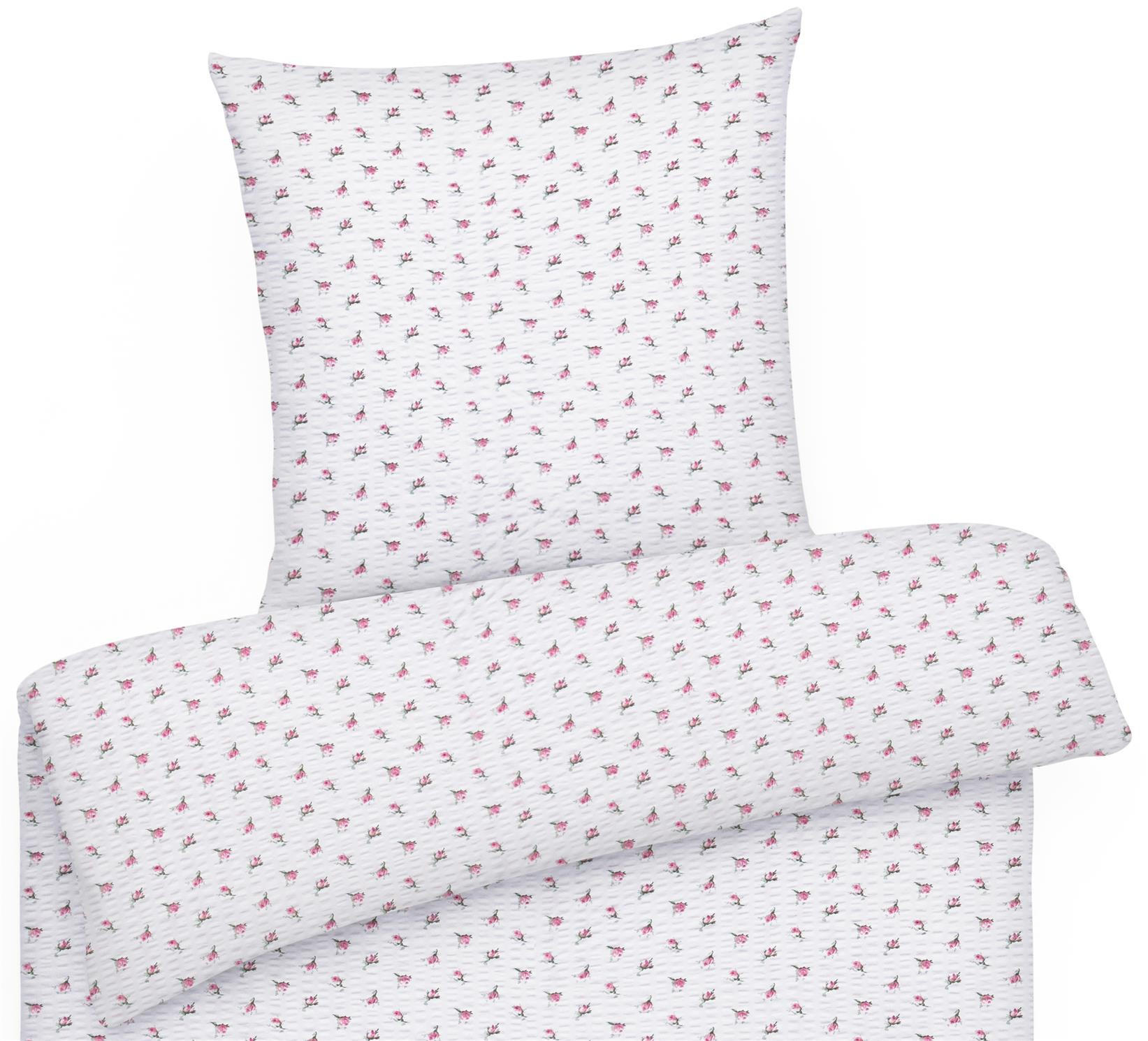 SEERSUCKER-BETTWÄSCHE 135x200 geblümt Sommer Bettbezug Bügelfrei aus 100% Baumwolle, Bettbezüge Blumen Rosen Muster Rosa - Rot, Textil (135/200cm) - Carpe Sonno