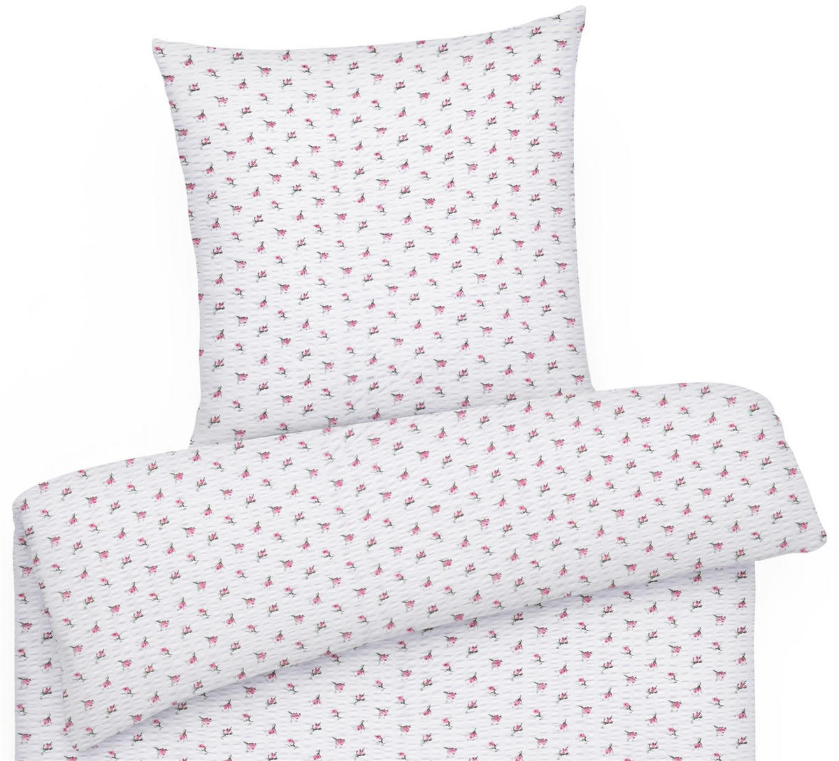 SEERSUCKER-BETTWÄSCHE 155x220 geblümt Sommer Bettbezug Bügelfrei aus 100% Baumwolle, Bettbezüge Blumen Rosen Muster Rosa - Rosa, Textil (155/220cm) - Carpe Sonno