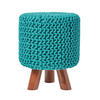 STRICK-HOCKER petrol-grün, Dreibein 32/32/42 cm - Grün, Textil (32/42/32cm) - Homescapes