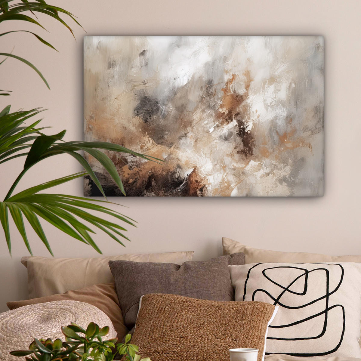 LEINWANDBILD - Farbe - Abstrakt - Beige - Kunst - 60x40 - Wanddeko Schlafzimmer - Greige, Textil (60/40cm) - MuchoWow