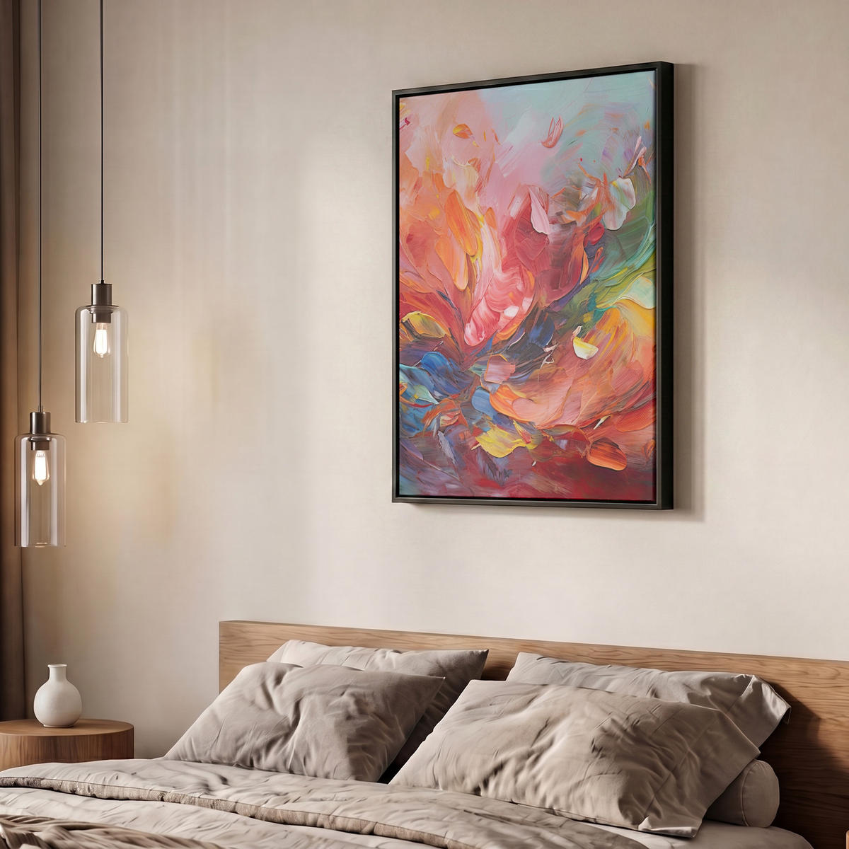 LEINWAND Bilder mit Rahmen - Ölgemälde - Kunst - Abstrakt - Farbenfroh - 60x80 - Altrosa, Textil (60/80cm) - MuchoWow