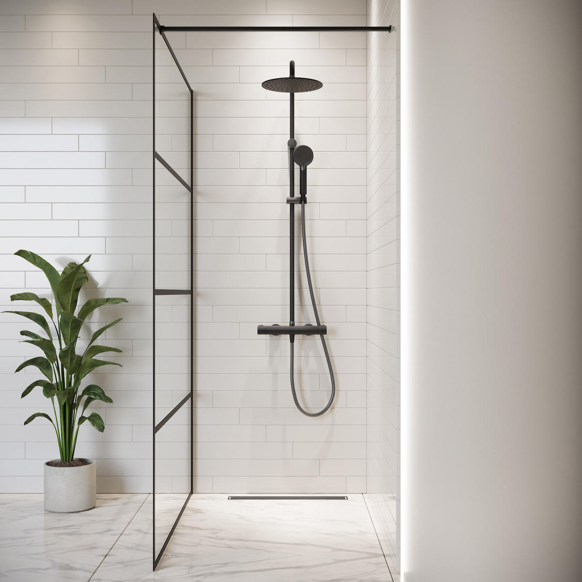 DUSCHWAND Essos - 100 x 200 cm - Schwarz - Walk-In Duschabtrennung aus Sicherheitsglas - Schwarz, Glas (100/200cm) - Badplaats