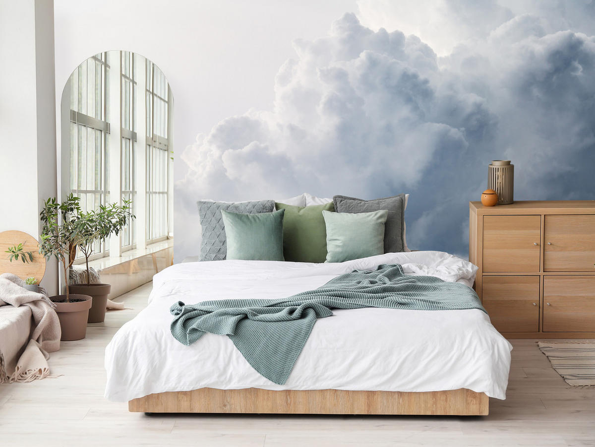 FOTOTAPETE für Schlafzimmer Regenschwül Himmel Wolken Sturm 200x140 - Weiß, Papier (200/140cm) - Muralo