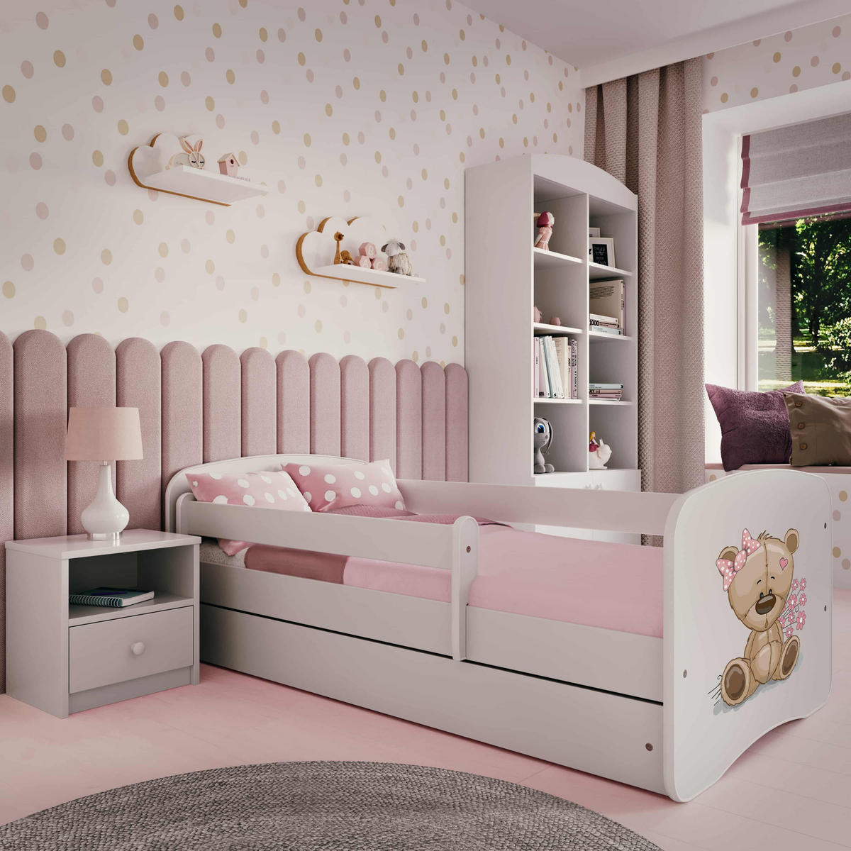 KINDERBETT Teddybärblumen mit Schublade und Matratze 160/80 - Weiß, Holzwerkstoff (80/160cm) - RAUMHIRSCH FURNITURE