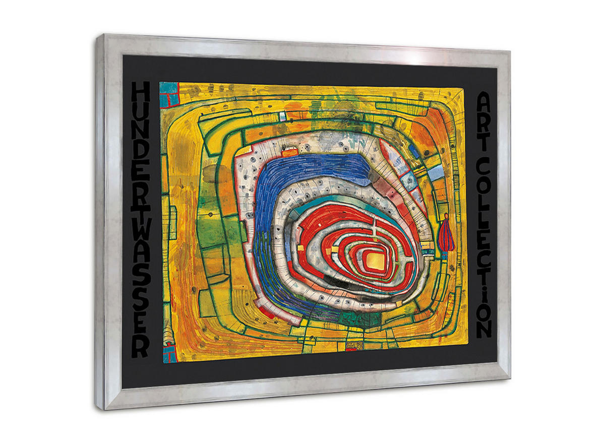 BILD gerahmt 72x53 cm Friedensreich Hundertwasser „Insel im gelben Meer“ - Gelb, Holz (72/53cm) - artissimo