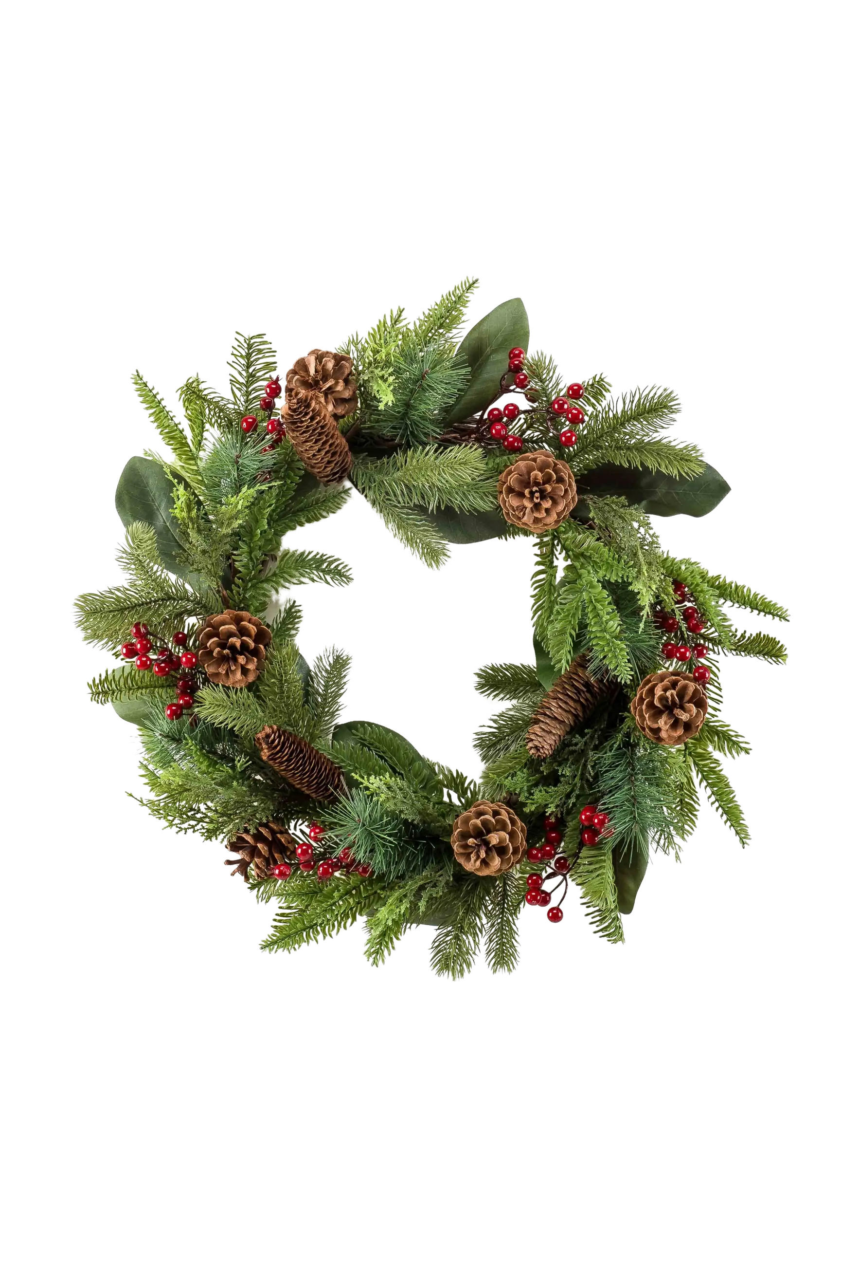 KUNSTPFLANZE Künstlicher Tannenkranz - Jason 50 cm, mit Zapfen, Beeren - Grün, Kunststoff (50cm) - Emerald