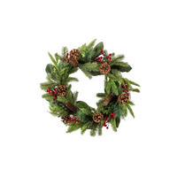 KUNSTPFLANZE Künstlicher Tannenkranz - Jason 50 cm, mit Zapfen, Beeren - Grün, Kunststoff (50cm) - Emerald