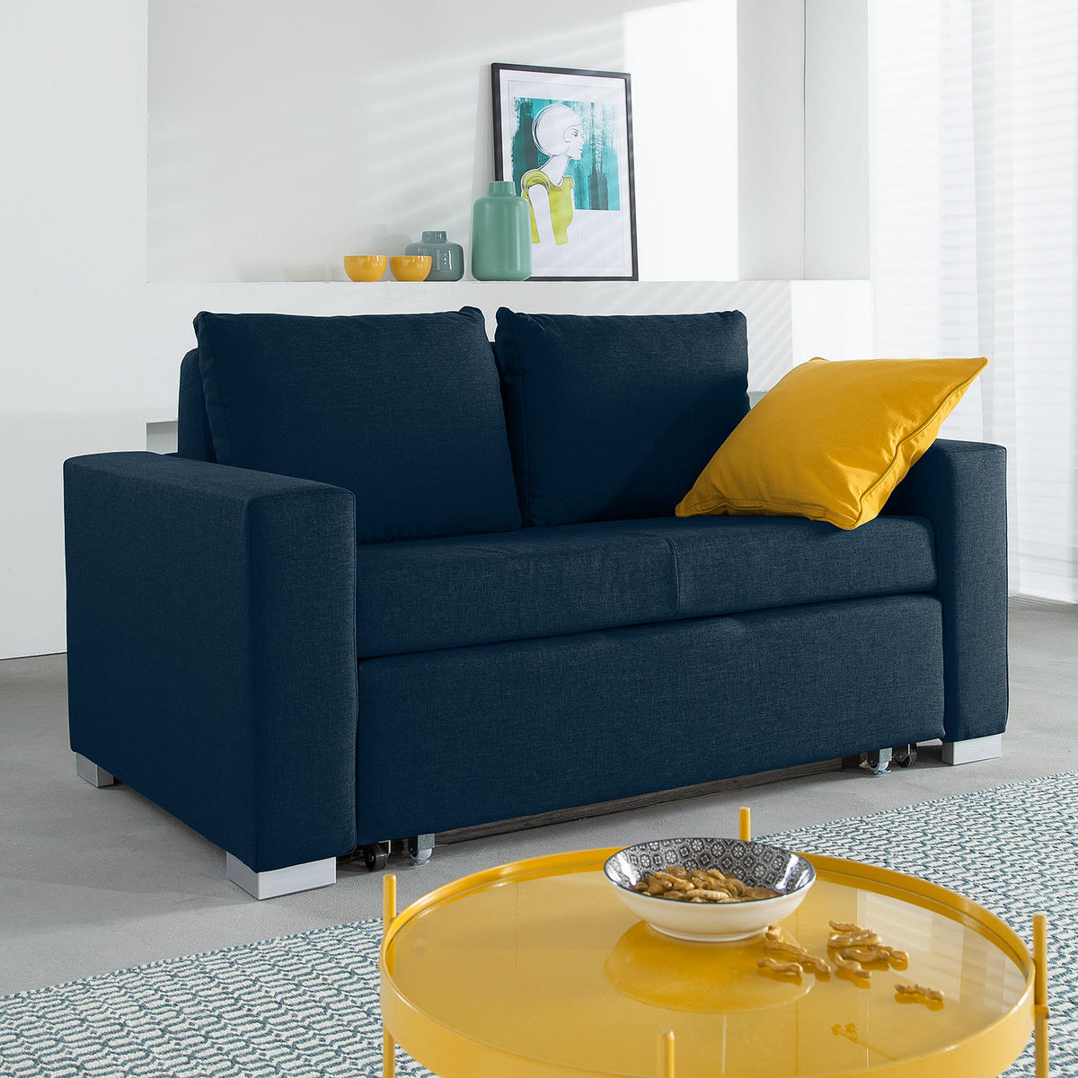 SCHLAFSOFA - Blau/Silberfarben, Textil (153/90/90cm) - home24