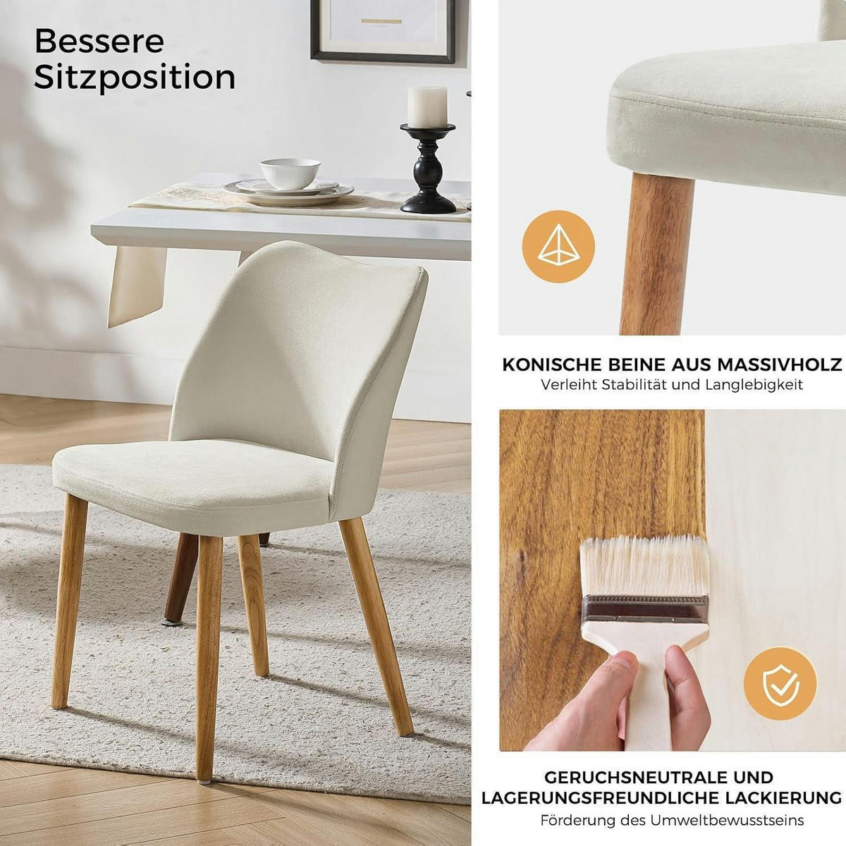 ESSZIMMERSTUHL 4er Set Weiß mit Holzbeinen - Weiß, Textil (47/77/51cm)