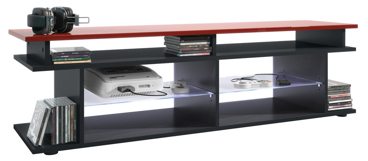 LOWBOARD Movie Platte des TV-Aufsatzes in Bordeaux Hochglanz - Bordeaux, Holzwerkstoff (138.5/39/37.5cm) - Vladon