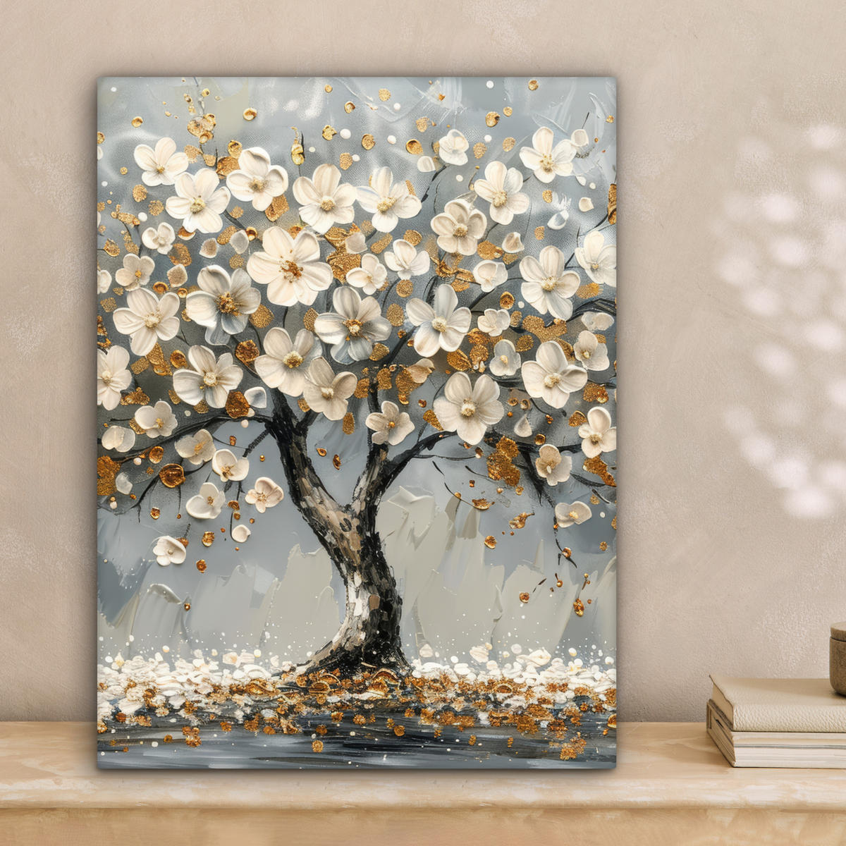 LEINWANDBILD Baum - Blumen - Weiß - Natur - Kunst Room Decor 30x40 cm - Weiß, Textil (30/40cm) - MuchoWow