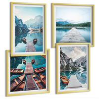 BILDER SET 4er Set - 50x50 cm & 40x60 cm Goldrahmen - Holzstege am See, Boote - Goldfarben, Kunststoff (50/50cm) - TULUP