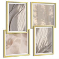 BILDER SET 4er Set - 50x50 cm & 40x60 cm Goldrahmen - Nahaufnahme von natürlichen Boho-Stoffen - Goldfarben, Kunststoff (50/50cm) - TULUP