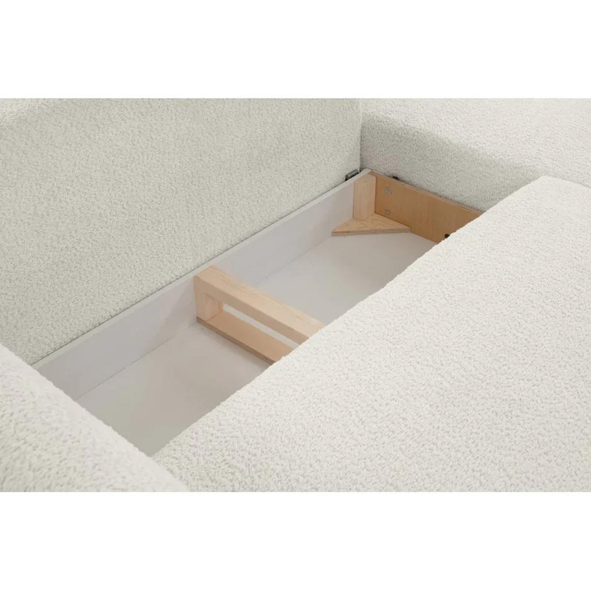 ECKSOFA DELI, Eckcouch in L-Form mit Schlaffunktion und Bettkasten, Farbe: Beige, Bouclé-Stoff, Ottomane Rechts - Beige, Textil (257/171cm) - Sepro Meble