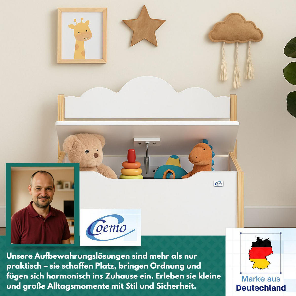 KINDERSITZBANK TRUDI Spielzeugtruhe in Weiß - Weiß, Holzwerkstoff (26/55/60cm) - Coemo