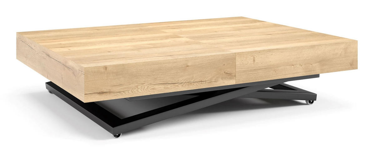 COUCH-/ESSTISCH Sanna U Halifax Eiche natur 120 - 200 / 80 / 27 - 80cm - Alteiche/Schwarz, Holz/Holzwerkstoff (80/120/27cm) - Feldmann-Wohnen