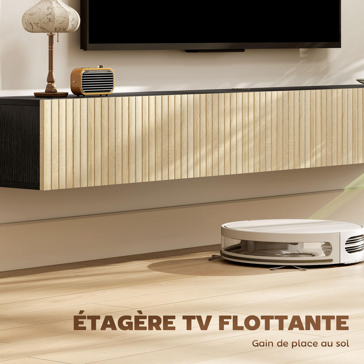 TV-BOARD Naturfarben/Schwarz 140/25/22 cm, Wandmontage, 2 Klappen, Grifflos - Naturfarben, Holzwerkstoff (140/22/25cm) - PANGIVO